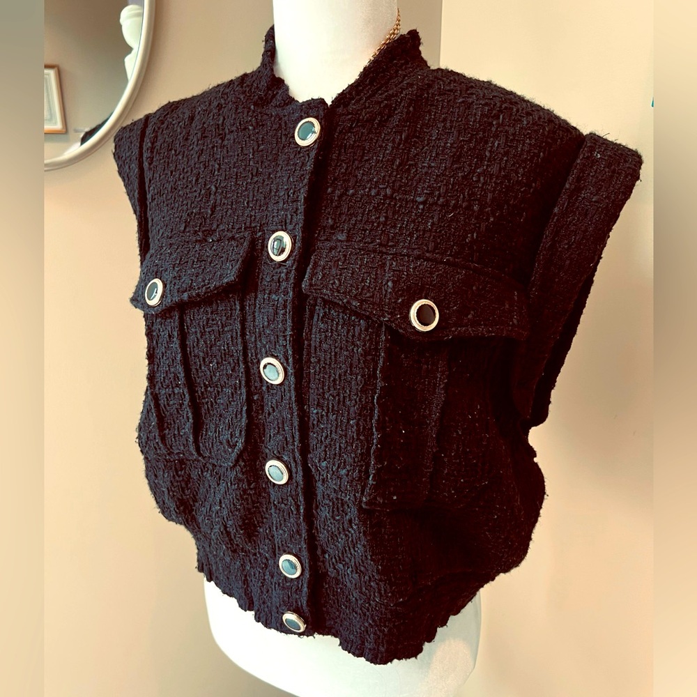 Christian Lacroix 🖤 Black Boucle W/Gold Buttons Pickets Vest Size Large